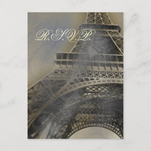 eiffel tower Parisian fFrench Wedding rsvp card Uitnodiging Briefkaart