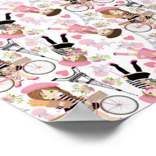 Eiffel Tower Parisian Girl Paris - Roze hartslag Poster