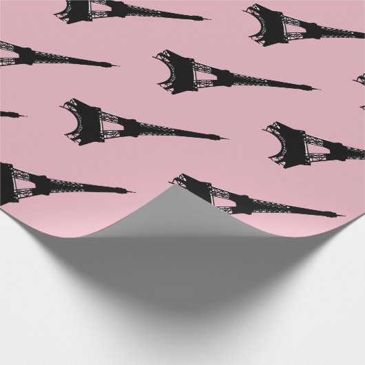 Eiffel Tower Parisian roze zwart Cadeaupapier (Hoek)