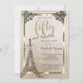 Eiffel Tower,Pink Bow Border 50th Birthday Party  Kaart (Voorkant)