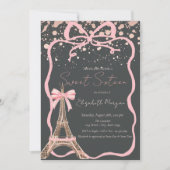 Eiffel Tower Pink Bow Dots Gray Sweet 16 Kaart (Voorkant)