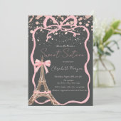 Eiffel Tower Pink Bow Dots Gray Sweet 16 Kaart (Staand voorkant)