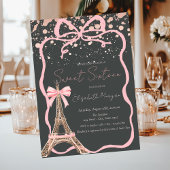 Eiffel Tower Pink Bow Dots Gray Sweet 16 Kaart
