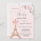 Eiffel Tower Pink Bow Flowers 30th Birthday Kaart (Voorkant)