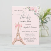 Eiffel Tower Pink Bow Flowers 30th Birthday Kaart (Staand voorkant)