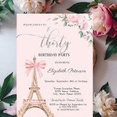 Eiffel Tower Pink Bow Flowers 30th Birthday Kaart