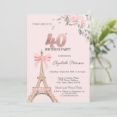 Eiffel Tower Pink Bow Flowers 40th Birthday Kaart (Staand voorkant)