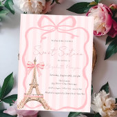 Eiffel Tower Pink Bow Pink Stripes Sweet 16 Kaart