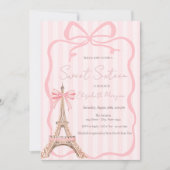 Eiffel Tower Pink Bow Pink Stripes Sweet 16 Kaart (Voorkant)