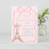 Eiffel Tower Pink Bow Pink Stripes Sweet 16 Kaart (Staand voorkant)