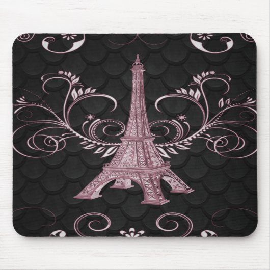 Eiffel Tower Pink Floral Swirl Muismat (Voorkant)