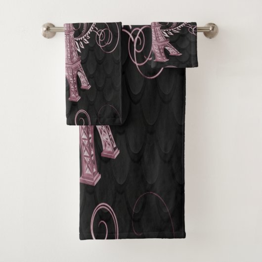 Eiffel Tower Pink Floral Swirls Bad Handdoek (Insitu)