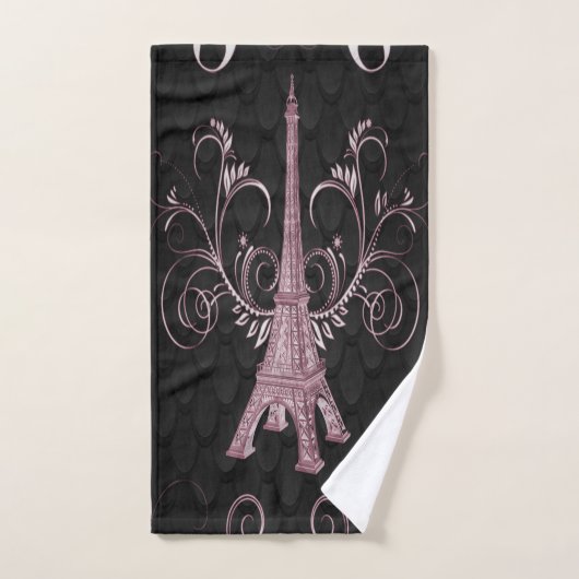 Eiffel Tower Pink Floral Swirls Bad Handdoek (Handdoek)