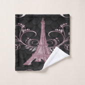 Eiffel Tower Pink Floral Swirls Bad Handdoek (Wasdoekje)