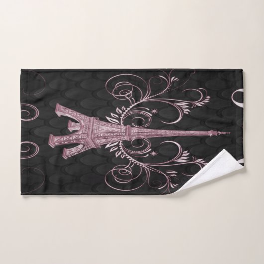 Eiffel Tower Pink Floral Swirls Bad Handdoek (Handdoek)