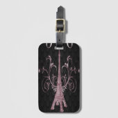 Eiffel Tower Pink Floral Swirls Bagagelabel (Voorkant (verticaal))