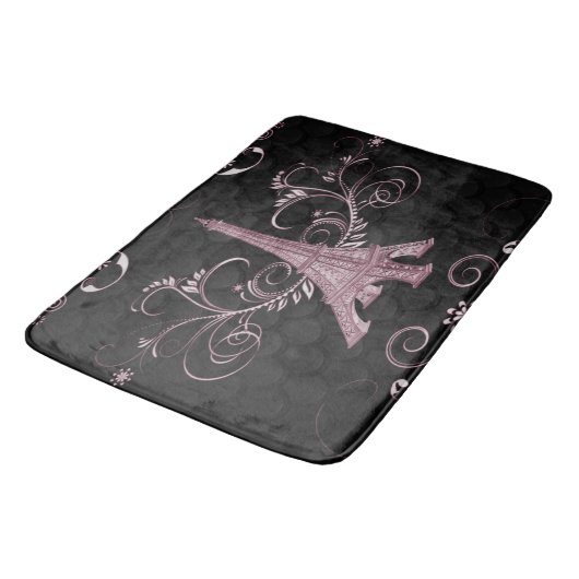 Eiffel Tower Pink Floral Swirls Bath Mat (Gekanteld)