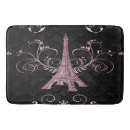 Eiffel Tower Pink Floral Swirls Bath Mat