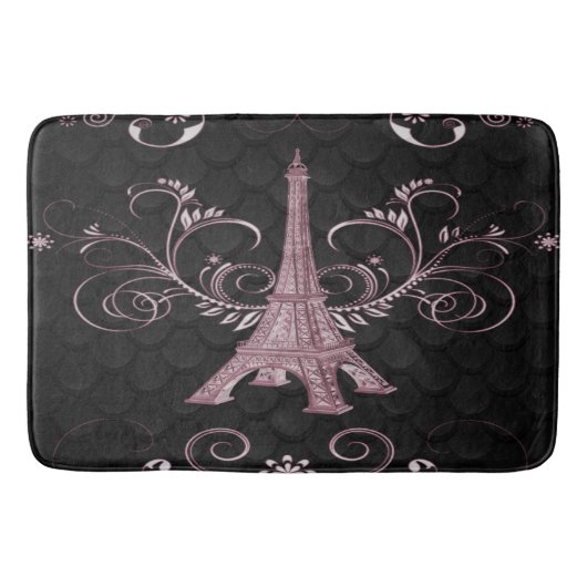 Eiffel Tower Pink Floral Swirls Bath Mat (Voorkant)