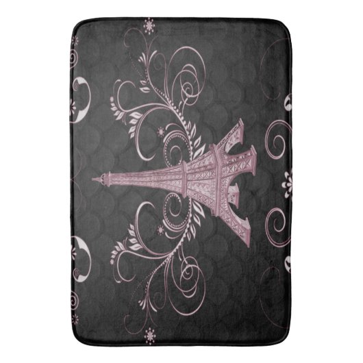 Eiffel Tower Pink Floral Swirls Bath Mat (Voorkant Verticaal)