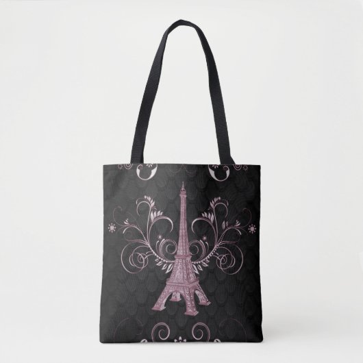 Eiffel Tower Pink Floral Swirls Canvas tas (Voorkant)