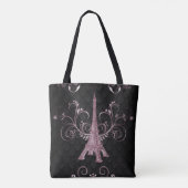 Eiffel Tower Pink Floral Swirls Canvas tas (Achterkant)