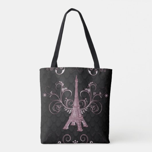 Eiffel Tower Pink Floral Swirls Canvas tas (Achterkant)
