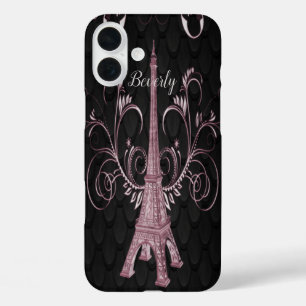 Eiffel Tower Pink Floral Swirls iPhone Case