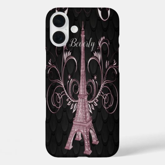 Eiffel Tower Pink Floral Swirls iPhone Case (Achterkant)