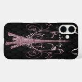 Eiffel Tower Pink Floral Swirls iPhone Case (Achterkant (horizontaal))