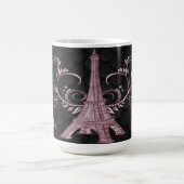Eiffel Tower Pink Floral Swirls Koffiemok (Center)