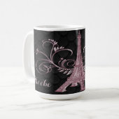 Eiffel Tower Pink Floral Swirls Koffiemok (Voorkant links)