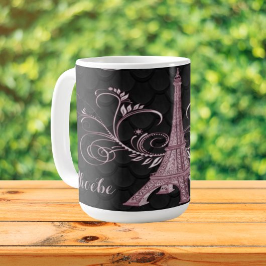 Eiffel Tower Pink Floral Swirls Koffiemok