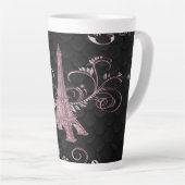 Eiffel Tower Pink Floral Swirls Latte Mok (Rechterhoek)