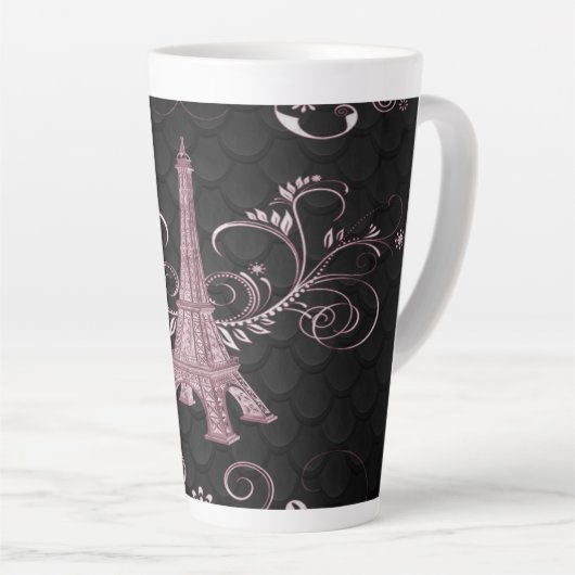 Eiffel Tower Pink Floral Swirls Latte Mok (Rechterhoek)