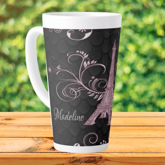 Eiffel Tower Pink Floral Swirls Latte Mok