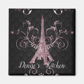 Eiffel Tower Pink Floral Swirls Magnet (Voorkant)