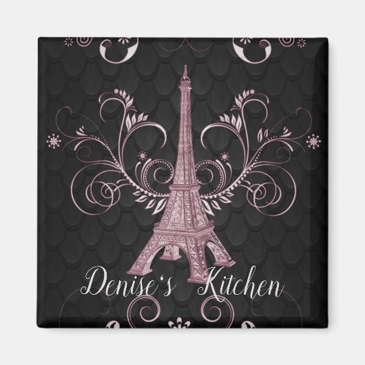 Eiffel Tower Pink Floral Swirls Magnet (Voorkant)