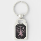 Eiffel Tower Pink Floral Swirls Metal Sleutelhange Sleutelhanger (Voorkant)