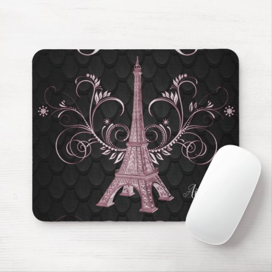 Eiffel Tower Pink Floral Swirls Muismat (Met muis)