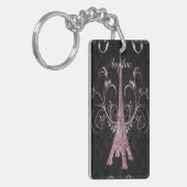 Eiffel Tower Pink Floral Swirls Sleutelhanger (Voorkant Links)