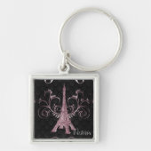 Eiffel Tower Pink Floral Swirls Square Sleutelhang Sleutelhanger (Voorkant)