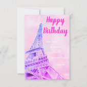 Eiffel Tower Pink Happy Birthday-kaart Bedankkaart (Voorkant)