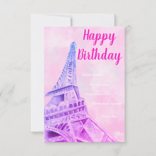 Eiffel Tower Pink Happy Birthday-kaart Bedankkaart (Voorkant)