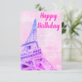 Eiffel Tower Pink Happy Birthday-kaart Bedankkaart (Staand voorkant)