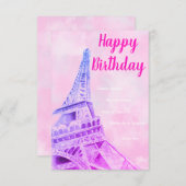 Eiffel Tower Pink Happy Birthday-kaart Bedankkaart (Voorkant / Achterkant)