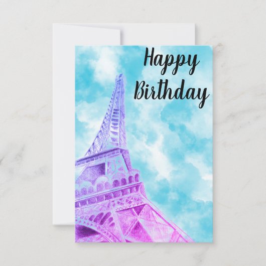 Eiffel Tower Pink Happy Birthday Post Kaart (Voorkant)