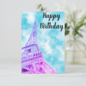 Eiffel Tower Pink Happy Birthday Post Kaart (Staand voorkant)