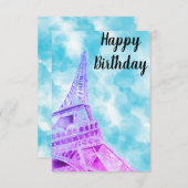 Eiffel Tower Pink Happy Birthday Post Kaart (Voorkant / Achterkant)