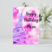 Eiffel Tower Pink Happy Birthday Post Kaart (Staand voorkant)